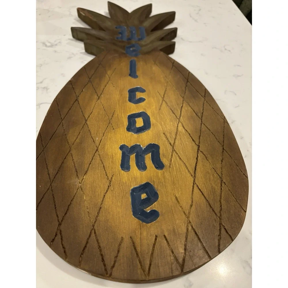 VTG Handmade Handpainted Wooden Pineapple WELCOME Sign Wallhanging Primitive 21