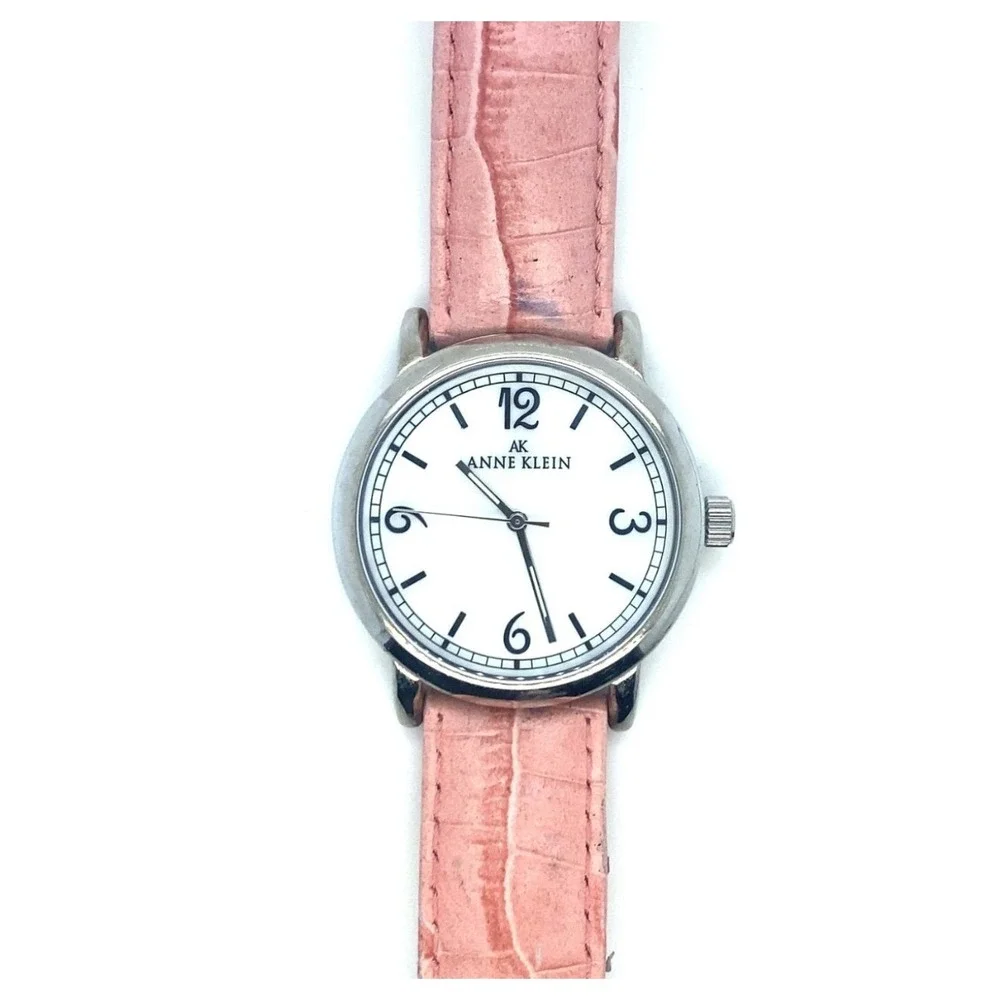 Anne Klein Watch Womens‎ Silver Pink Leather Strap Mother of Pearl Dial