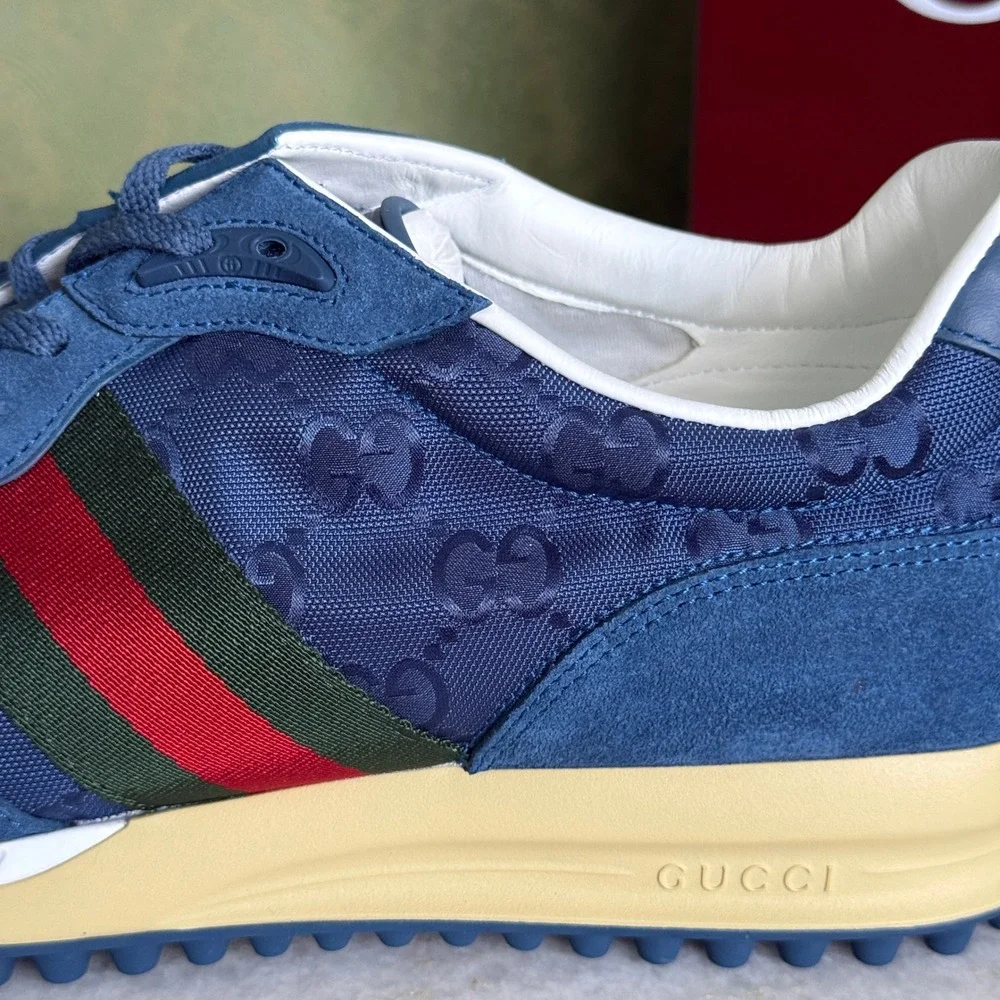 GUCCI 832461 Men's Canvas Blue GG Re-Motion sneaker, Size UK 9‎