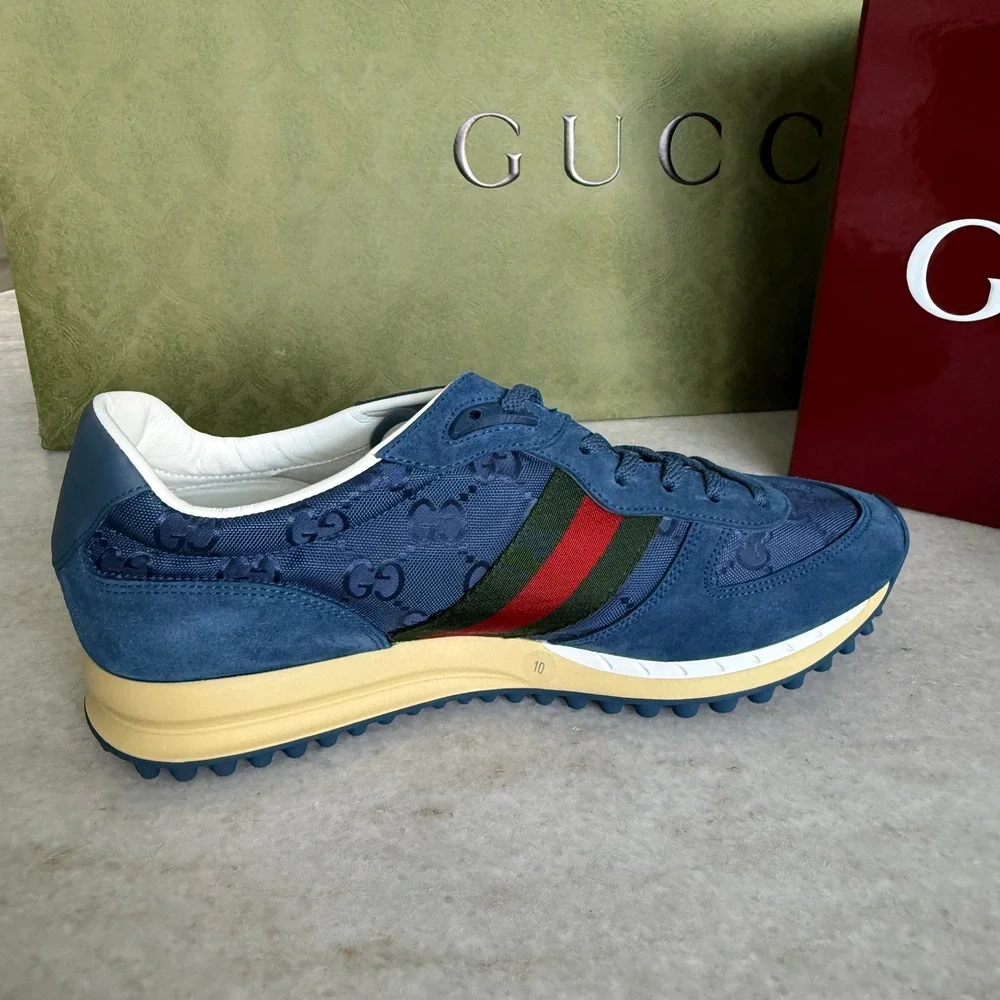 GUCCI 832461 Men's Canvas Blue GG Re-Motion sneaker, Size UK 9‎