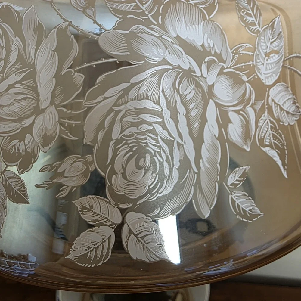 VTG Amber Marigold Luster Iridescent Glass Gone with The Wind Floral 3-Way Lamp