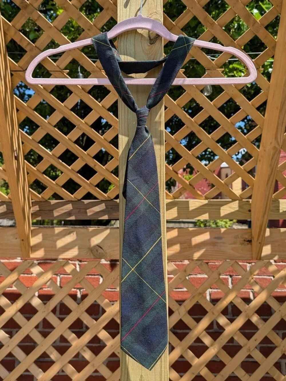 French Toast Green, Navy Blue, Yellow, & Red Tartan Plaid Tie