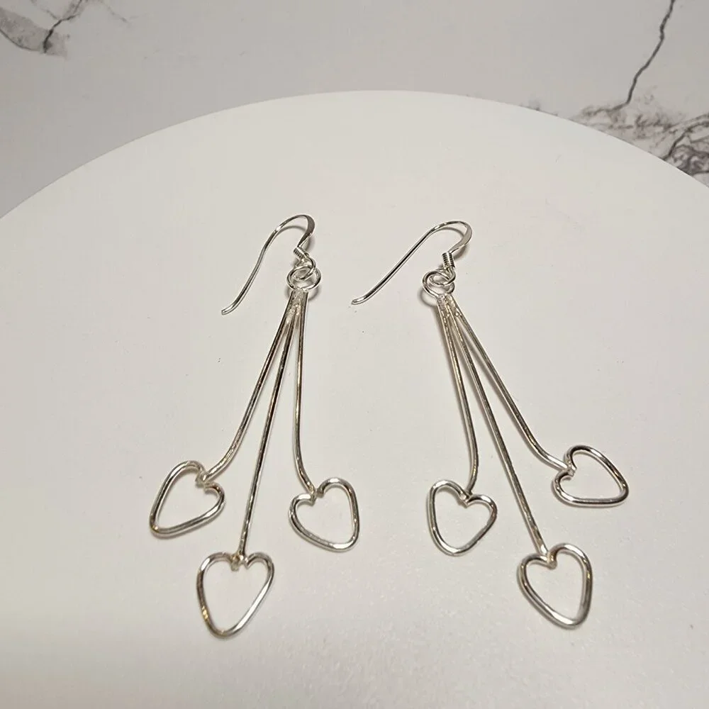 925 Silver Heart Dangle Earrings