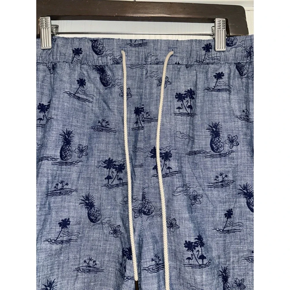 Caribbean Drawstring Tropical Hawaiian Palm‎ Trees Blue Shorts Men's Size 42