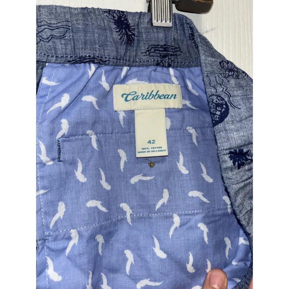 Caribbean Drawstring Tropical Hawaiian Palm‎ Trees Blue Shorts Men's Size 42