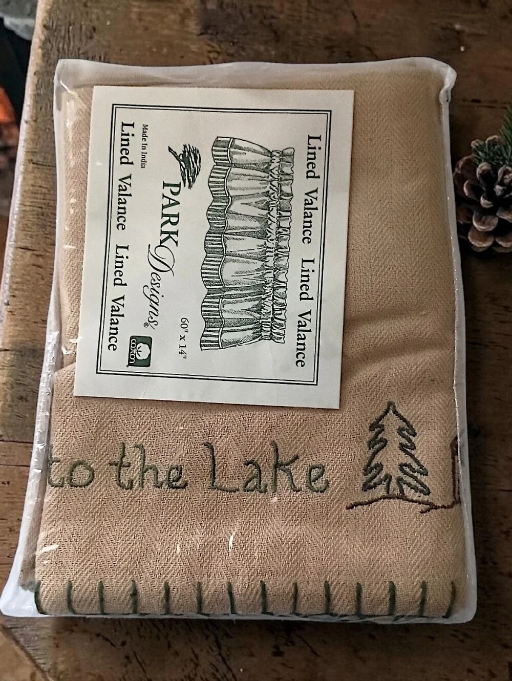 Park Designs Welcome To The Lake Valance Embroidered Tan Green Farmhouse Cabin