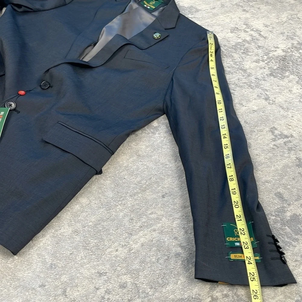 New Cricketeer Dallas Slim Fit Wool Blend Suit Charcoal Gray Business Sz 46R