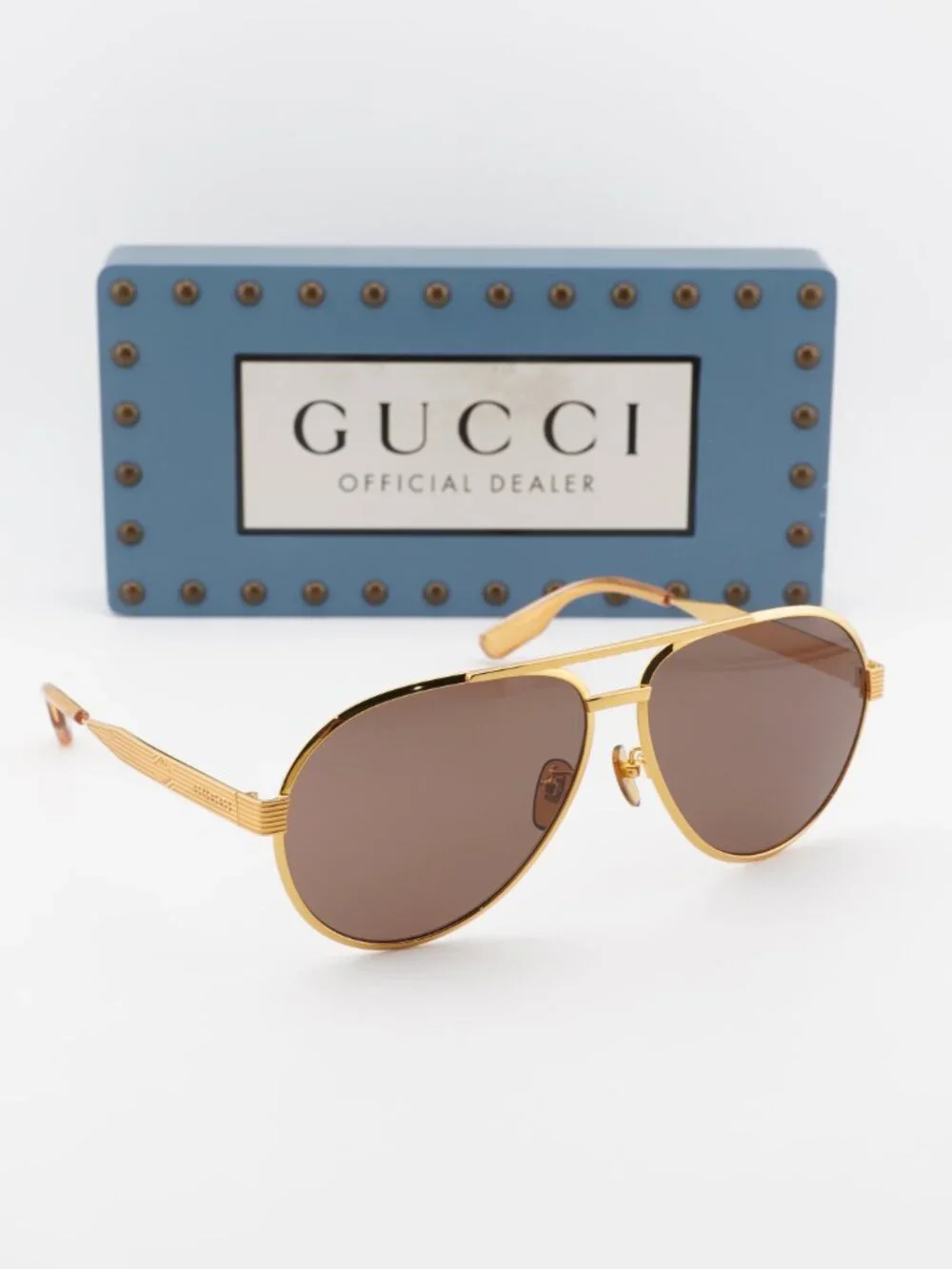 Gucci GG1513S 002 Aviator Sunglasses - Yellow Gold\Brown