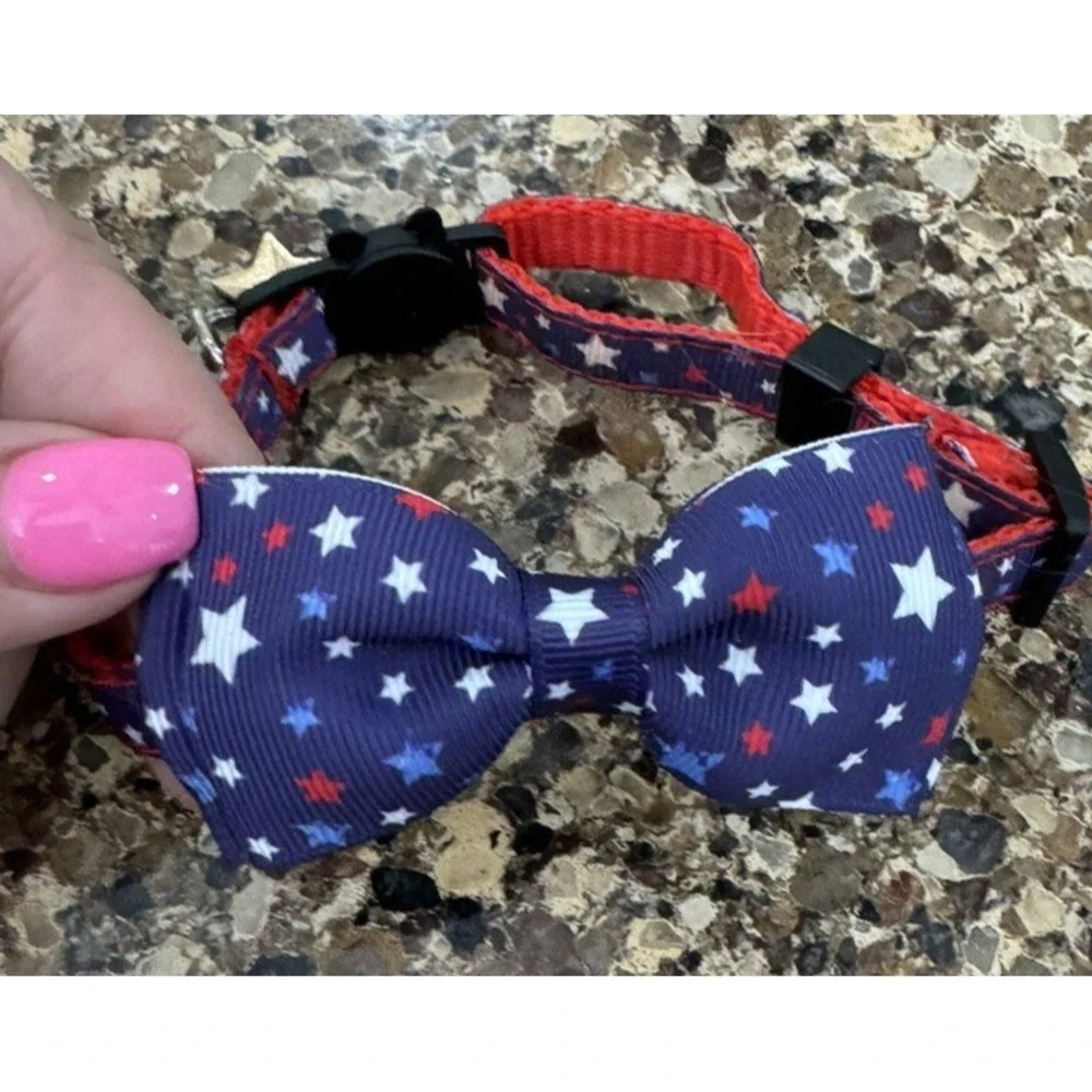 Cat‎ Collar Breakaway with Bell and Bow Tie Red White Blue Adjustable Kitten