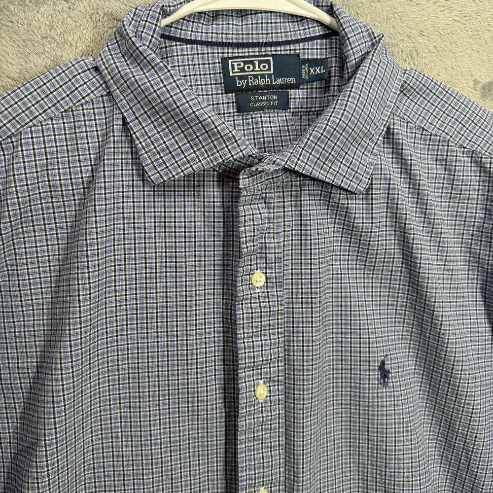 Polo Ralph Lauren Shirt Mens 2XL Blue Check‎ Stanton Classic Fit Button Up