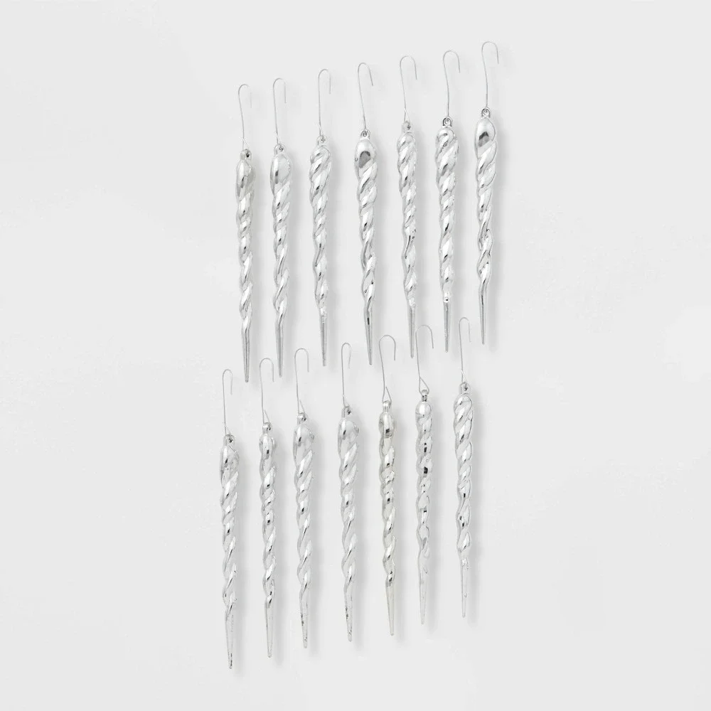 Wondershop Icicle Christmas Ornaments Silver 56ct Tree Decor‎ Set 4 Packs NEW