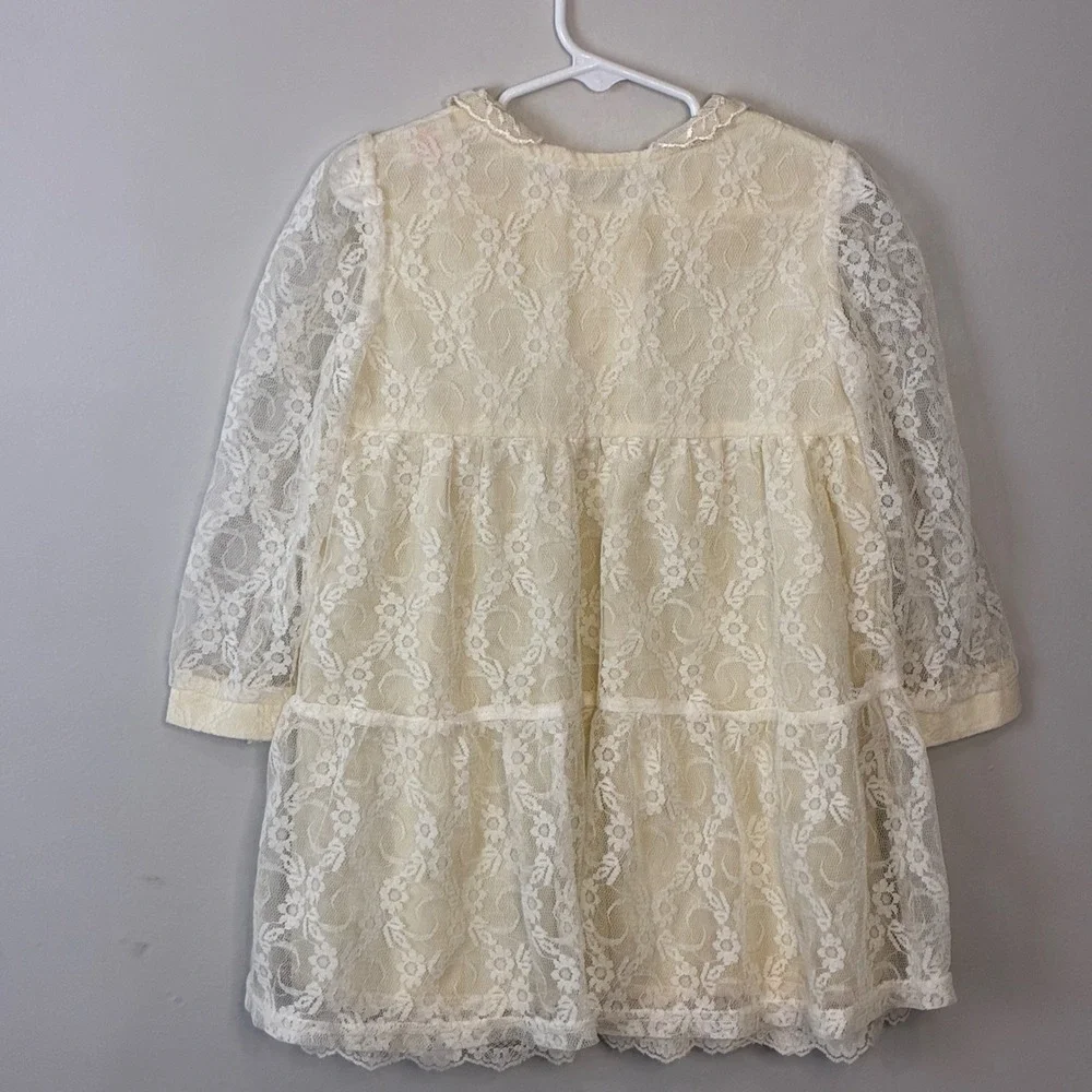 Vintage Little Precious Girls Cream‎ Lace Tiered Dress Size 4T