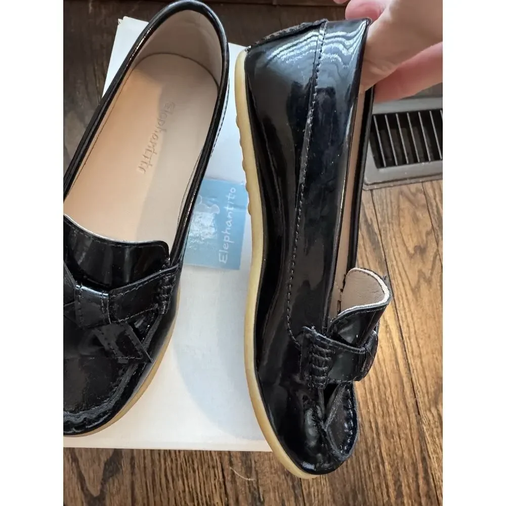 Elephantito Bow Moccasin Black Patent Leather Little Girls 11.5 NIB $80 MSRP