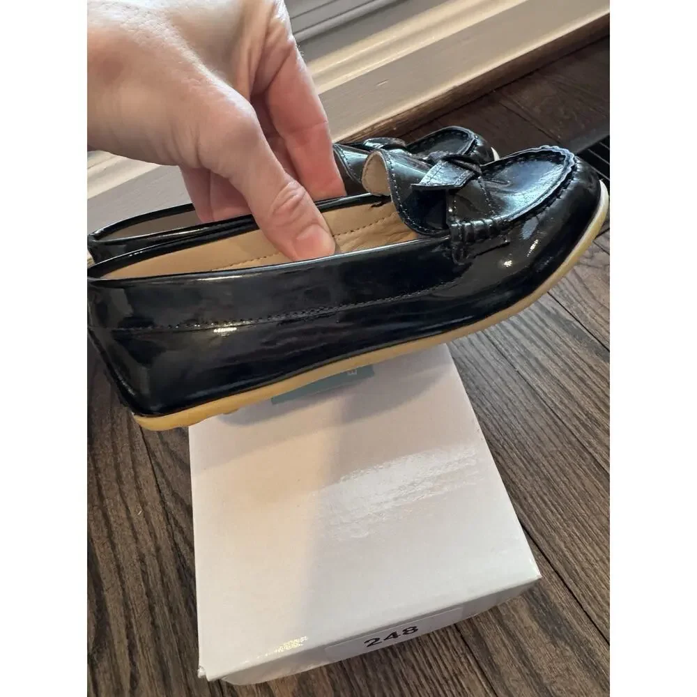Elephantito Bow Moccasin Black Patent Leather Little Girls 11.5 NIB $80 MSRP