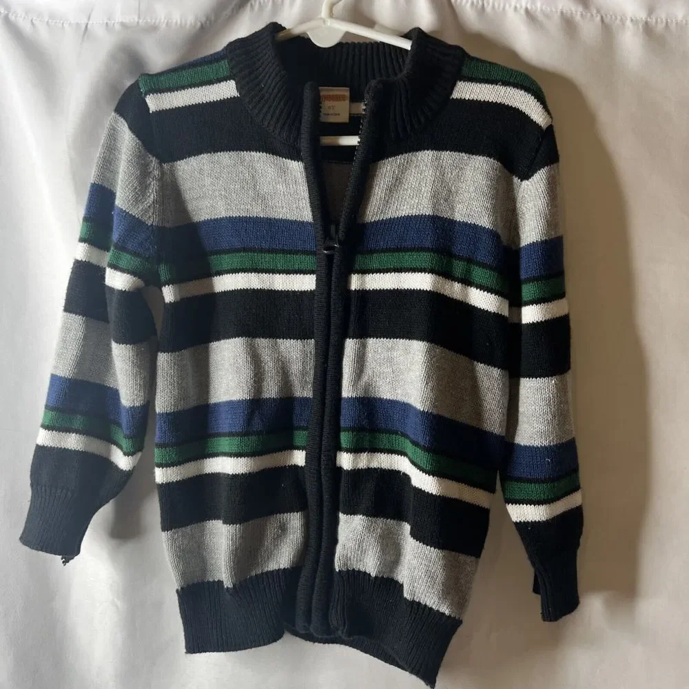 Gymboree Striped Sweater 2T Full‎ Zip Up Toddler Boy Girl Black Gray Blue Green