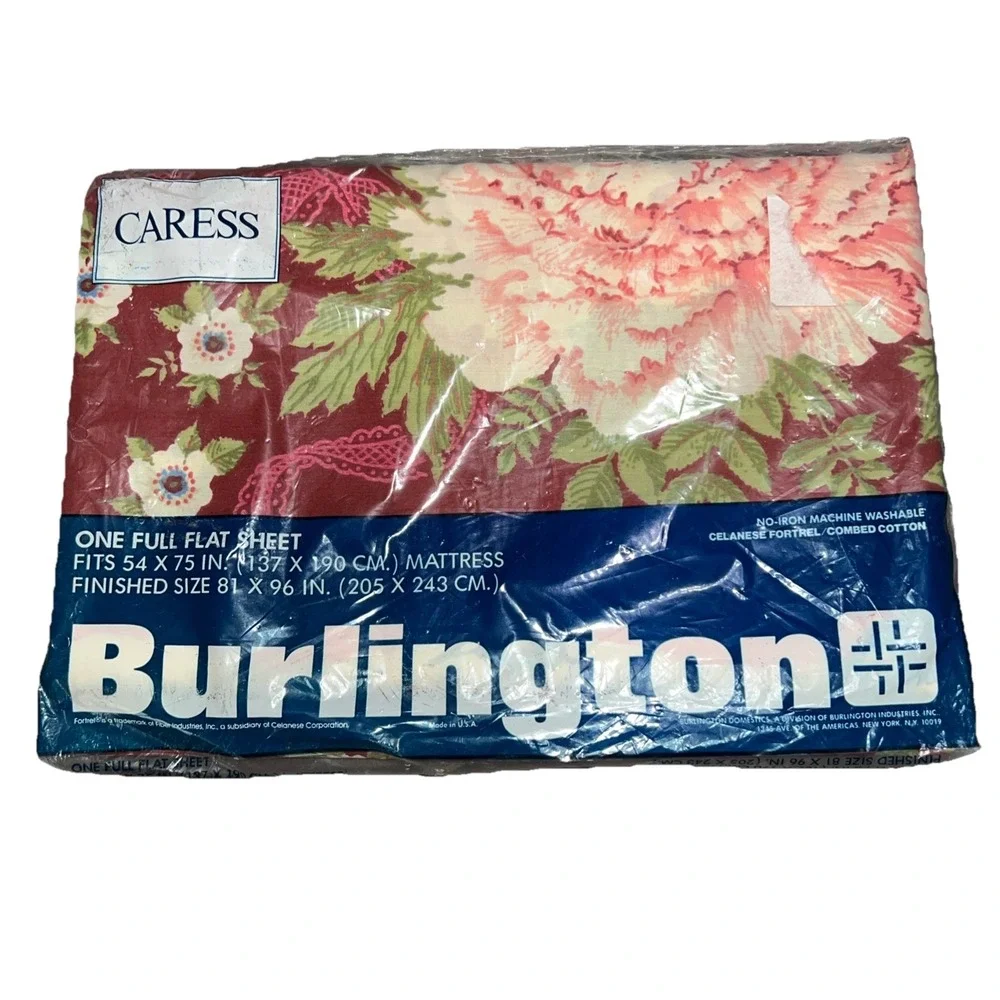 Burlington Caress Bordeaux Roses Floral Vintage Full‎ Flat Sheet Shabby Chic New