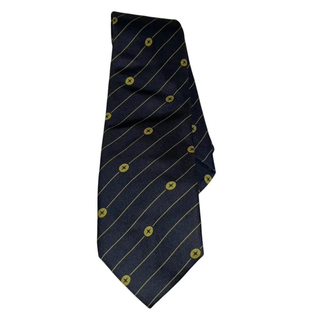 Gucci Italy blue gold cross print stripe 100% silk Italian desginer mens tie