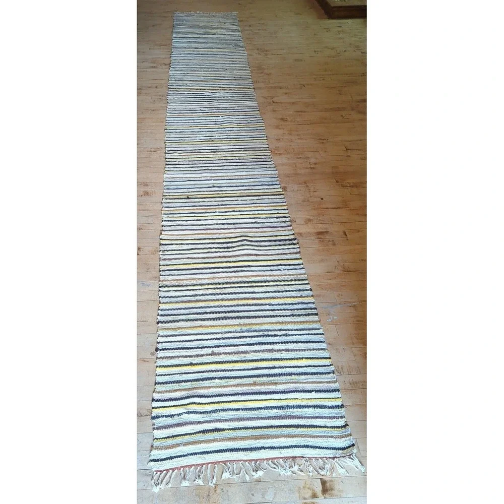 Antique Imported Swedish Hand Made Rag Rug Runner (26‎ x 188