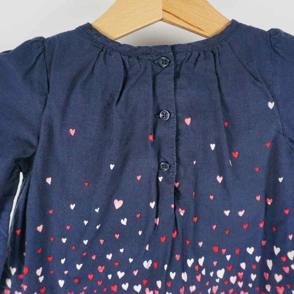 Baby‎ GAP Heart Print Dress Kids 12-18 Months Navy Blue Long Sleeve Cotton