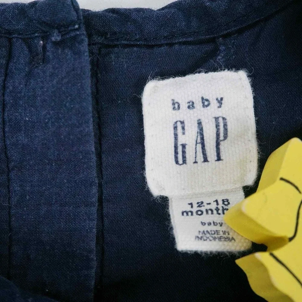 Baby‎ GAP Heart Print Dress Kids 12-18 Months Navy Blue Long Sleeve Cotton
