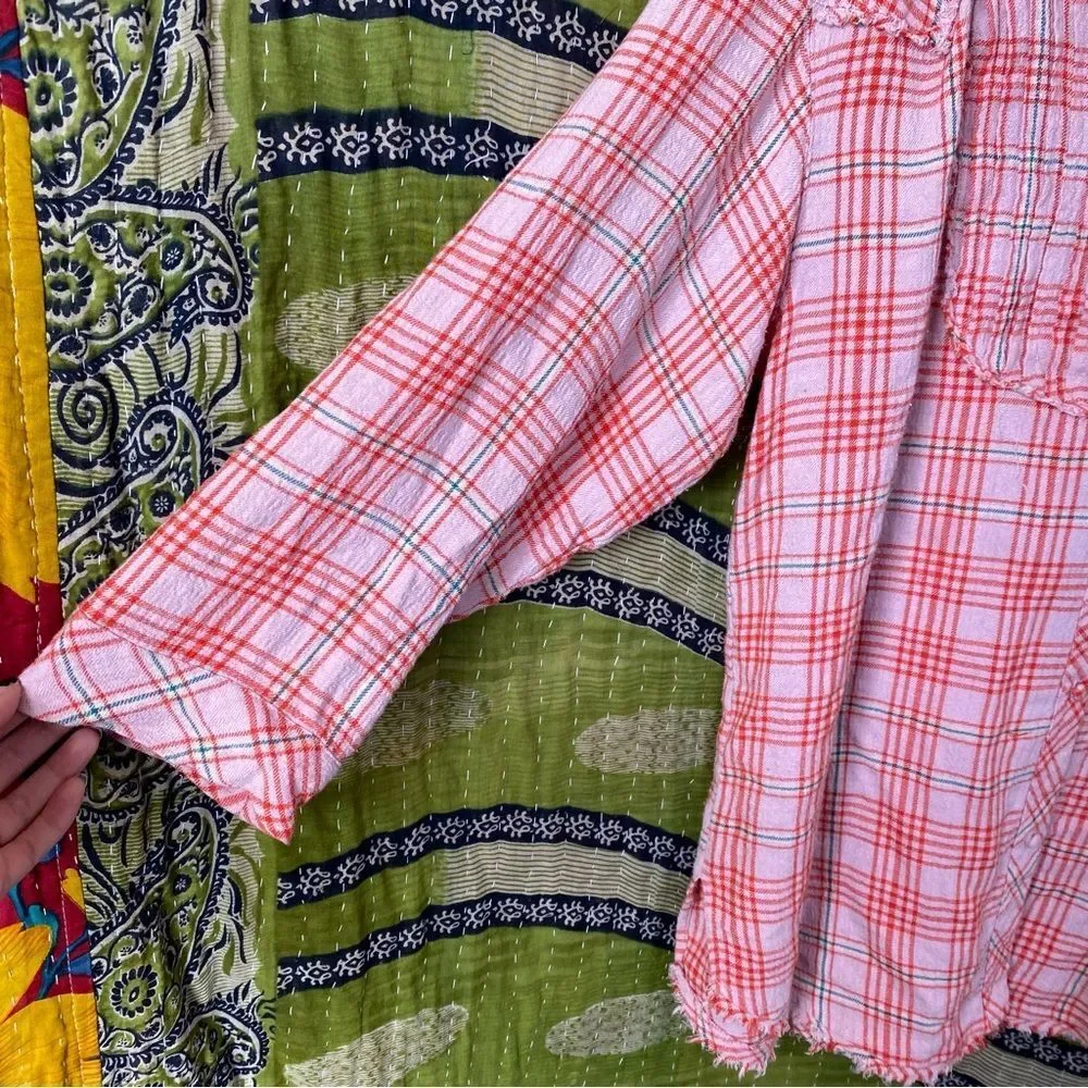 Intimately by Free People Plaid About You Pink Sleep Shirt Size Small