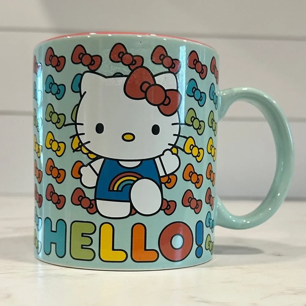 Hello Kitty Sanrio Hello Rainbows Coffee Mug 20 Ounce Ceramic Mug Bows NEW