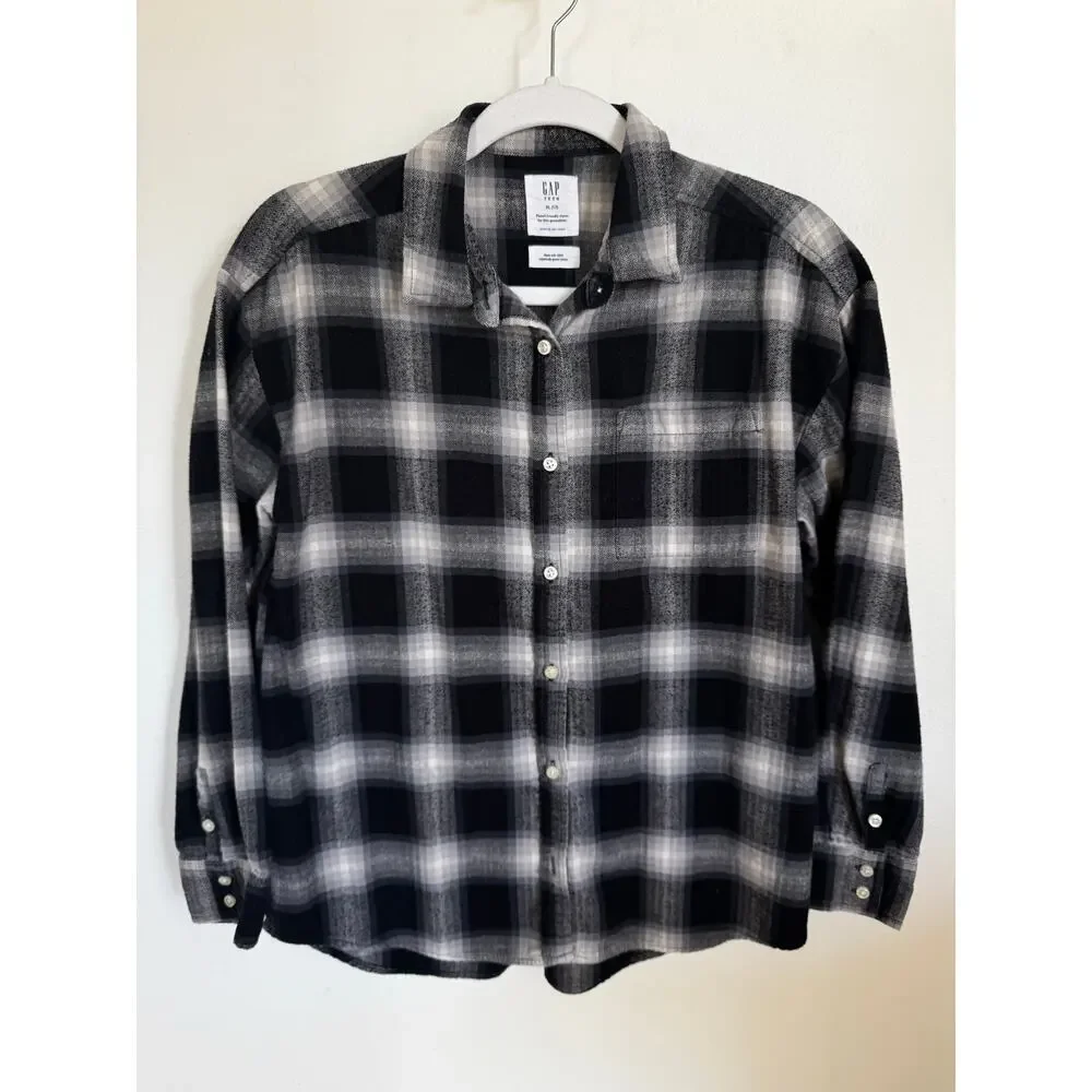 Gap Teen‎ Flannel Button-Up Shirt Long Sleeve Plaid 100% Cotton Size XL (12)