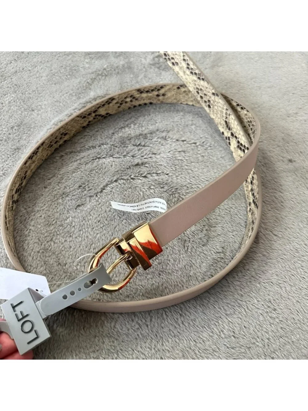 NWT Loft Belt Reversible Snake Print Neutral Women's MEDIUM Leather Thin Skinny