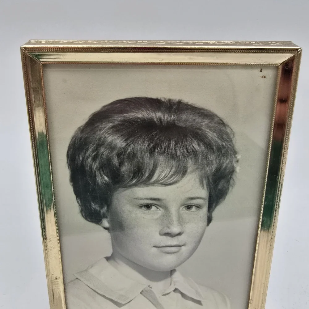 MCM‎ Brass/Gold Tone Metal Picture Frames With Photo Of Girl With Big Hair