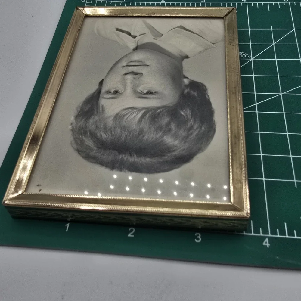 MCM‎ Brass/Gold Tone Metal Picture Frames With Photo Of Girl With Big Hair