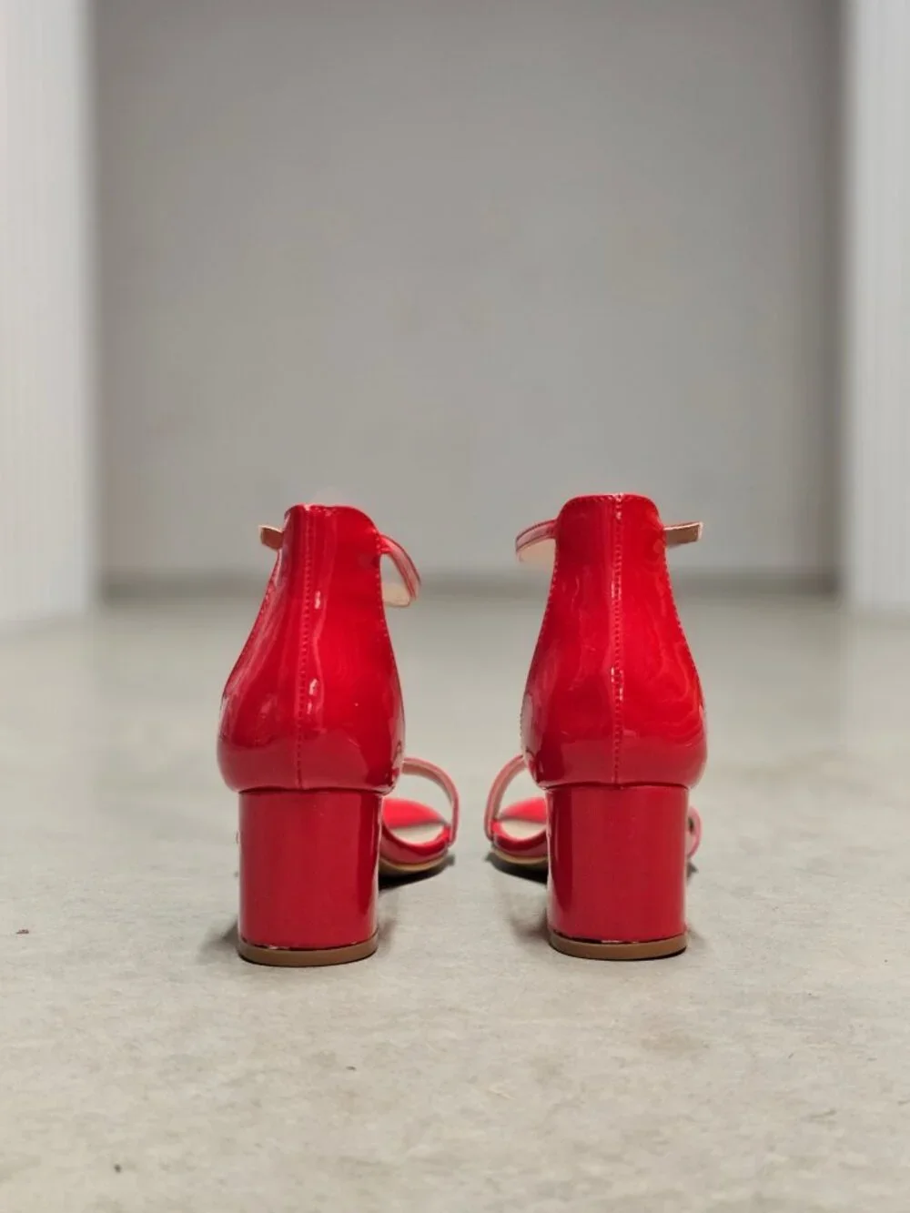Red Patent Block Heel Sandals With Ankle Strap - Womens Dress Shoes