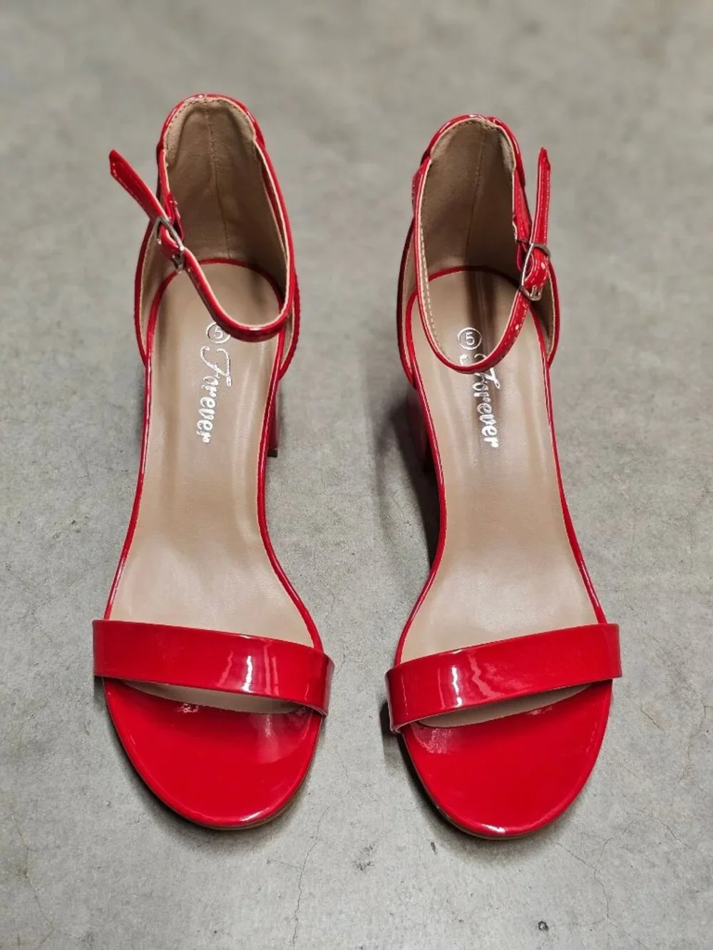 Red Patent Block Heel Sandals With Ankle Strap - Womens Dress Shoes