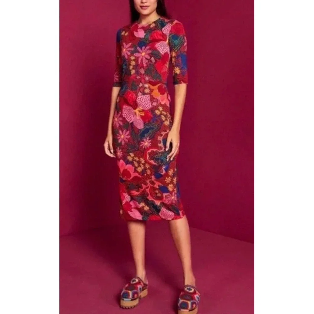 Farm‎ Rio Snake Garden Red Floral Jersey Midi Dress Medium Great Condition