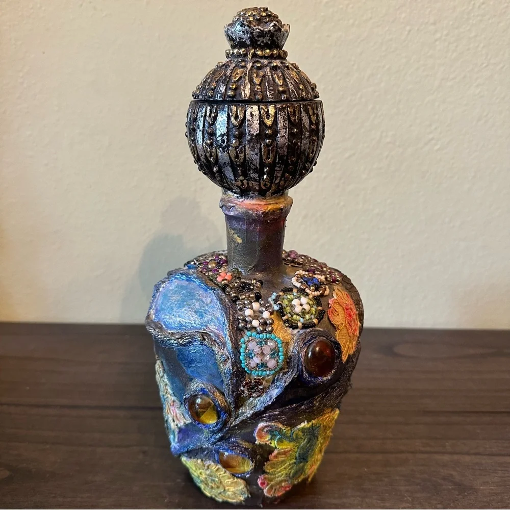 Boho Bohemian Luxe Bejeweled Decorative‎ Bottle Vase Vintage