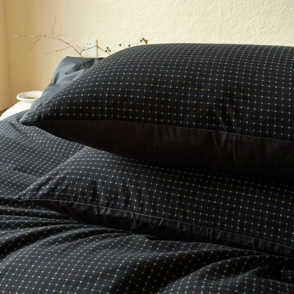 Of Joy Black Plaid 100% Cotton Yarn-dyed Jacquard Reversible Comforter Set Queen