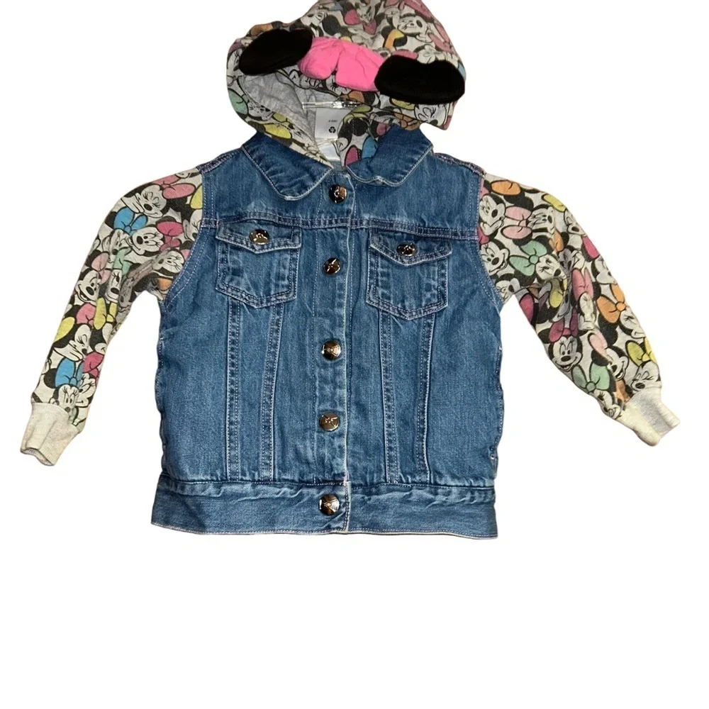 Disney parks Minnie Mouse ears hooded jean jacket toddler size 2 girls kids