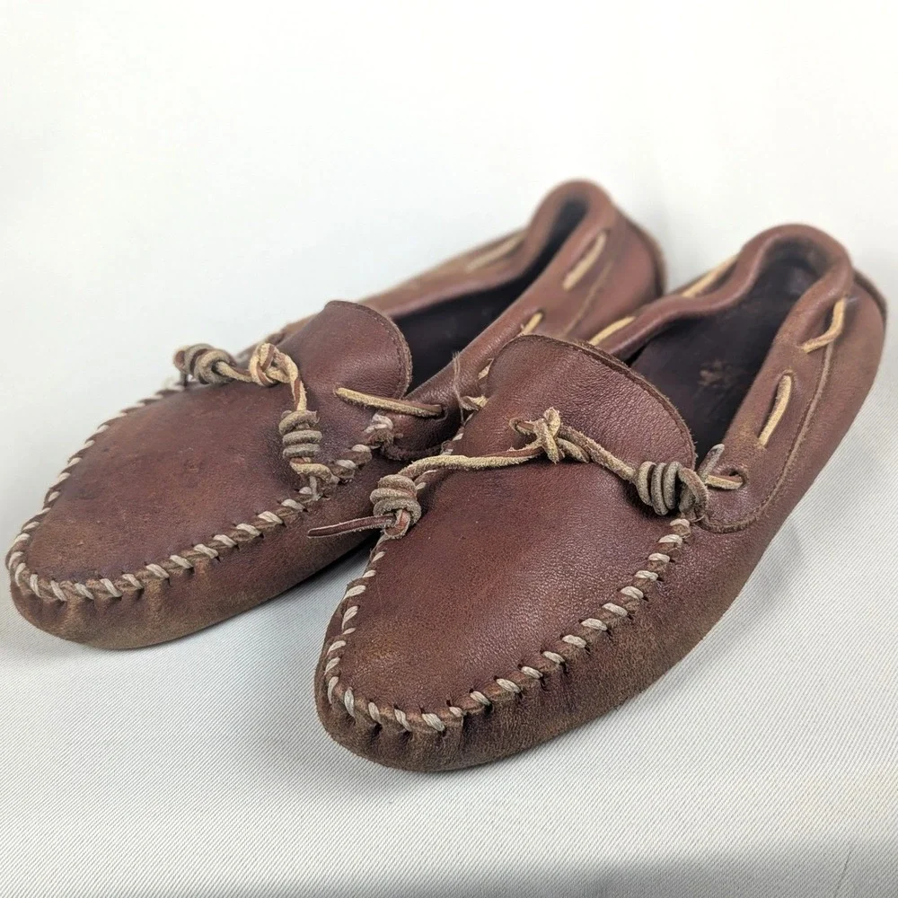 Minnetonka Leather Driving Moccasins Brown Loafers Slip On Driver 10.5
