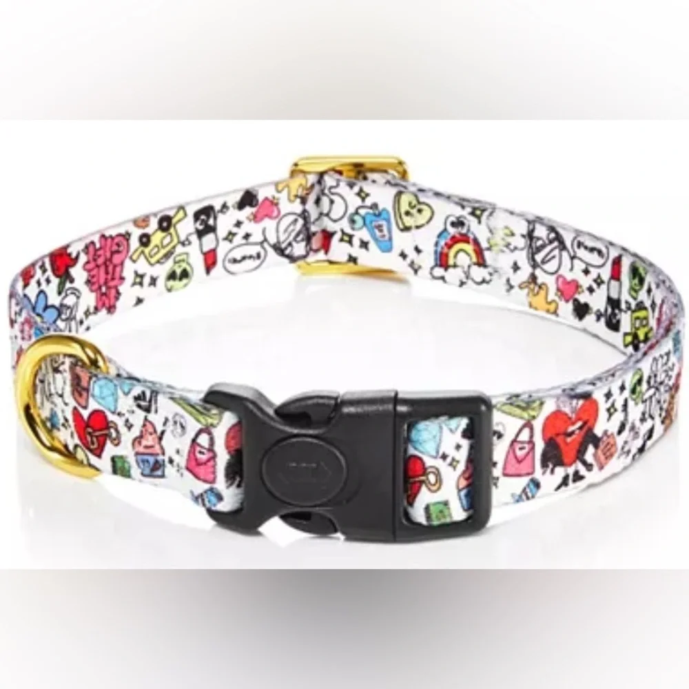 Bloomies White Fabric Printed Dog‎ Collar Large New