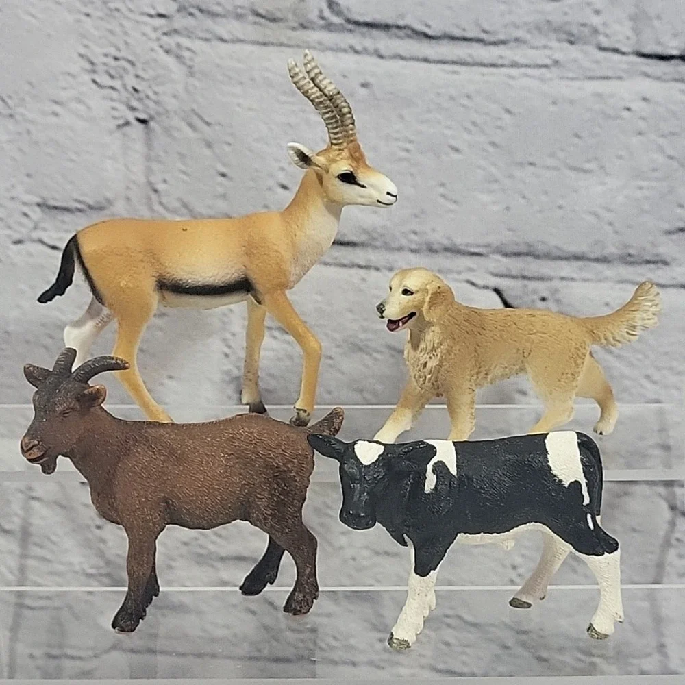 Schleich Animal Figures Lot Of 4 Ram Goat‎ Golden Retriever Dog Cow Calf Gazelle
