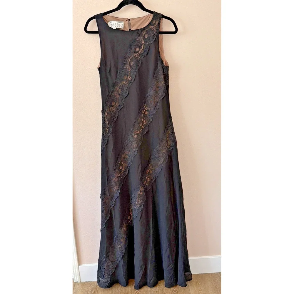 Vintage 90s Chetta B Evening Lace Dress Black Sz 8 Sherrie Bloom‎ Noviello