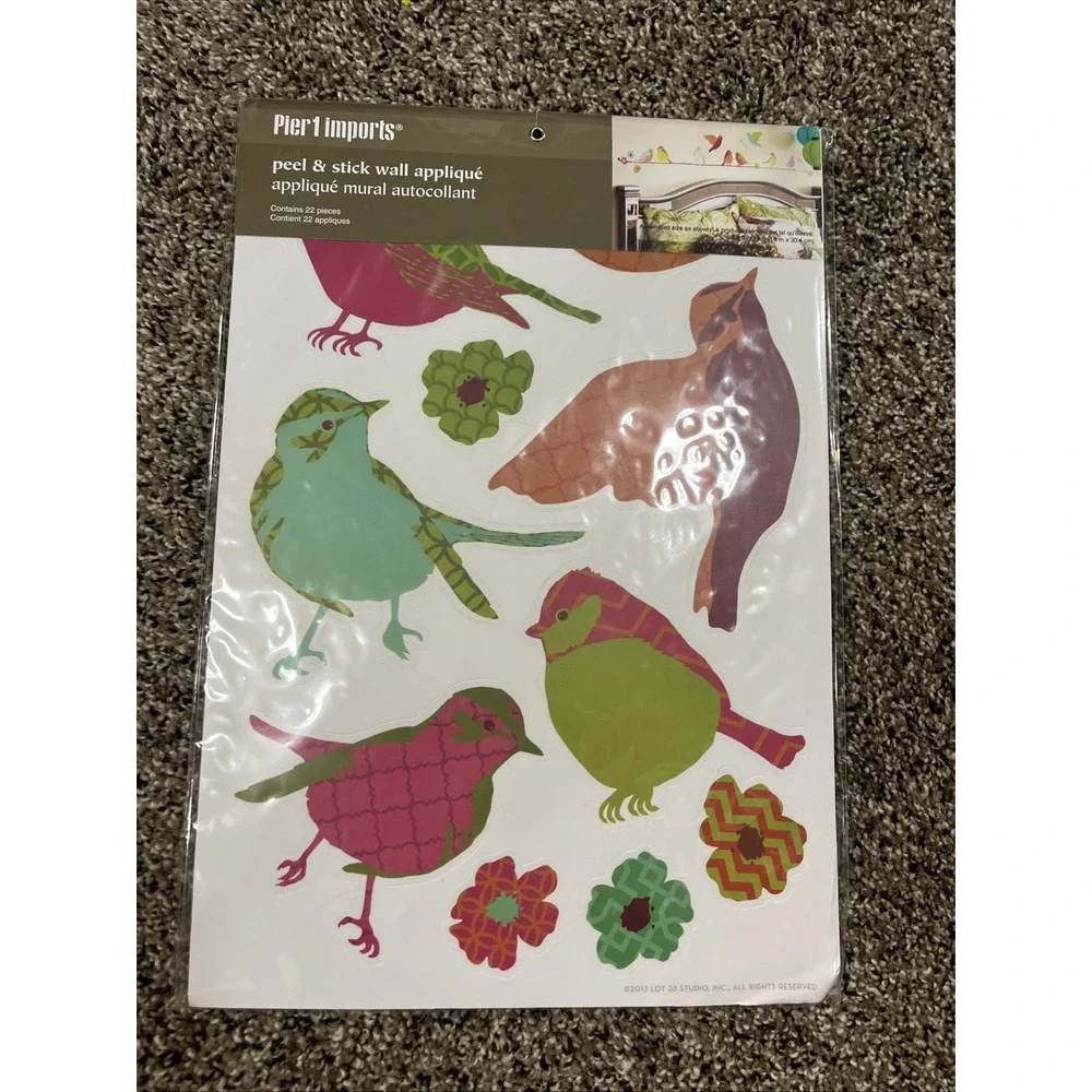 Pier 1 Imports 22 Piece Bird Pink‎ Green Peel and Stick Wall Appliqué Decal NEW