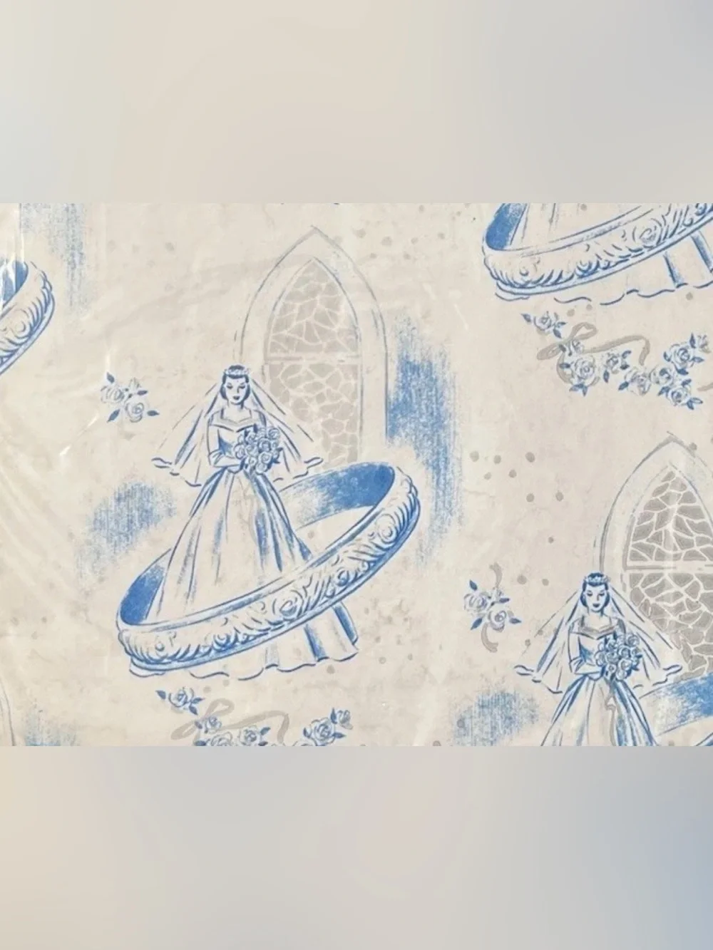Vtg Blue White Bridal Shower Gift Wrap 1950s Wedding Paper Sealed  Romantic