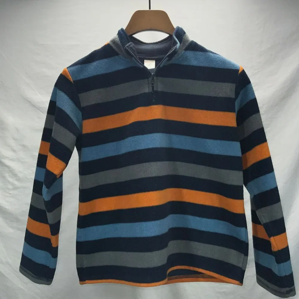 Gymboree Boys Striped Fleece Quarter Zip Pullover‎ Blue Orange Gray L 10