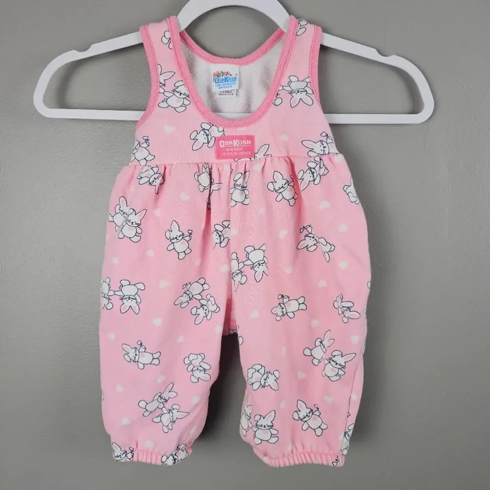 Vintage Oshkosh B'Gosh Bodysuit Overalls Easter Bunny Pink Girls 3/6 Months USA