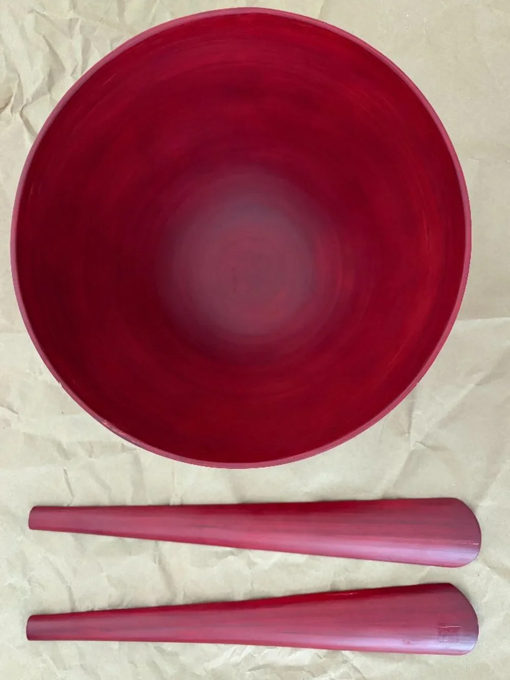 NWOT Crate & Barrel Dark Red Large Round Salad Serving Bowl Set