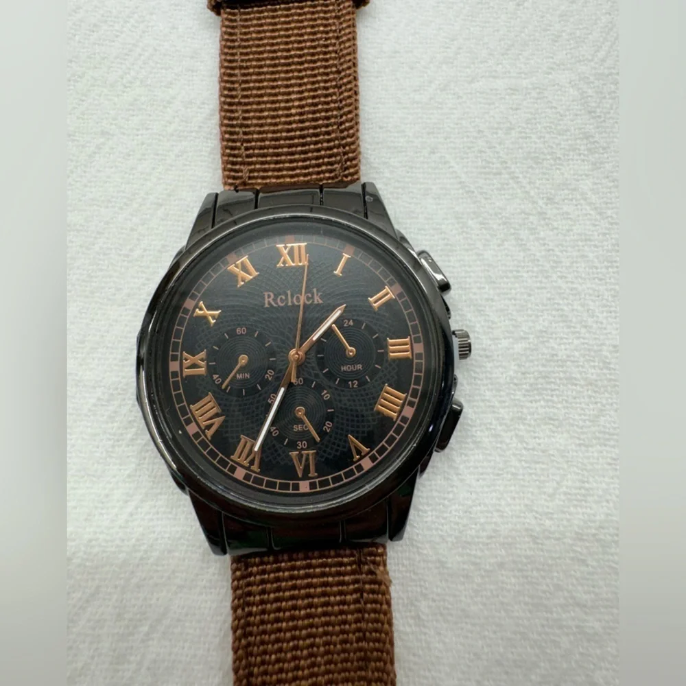 Men’s Watch Set Brown canvas band NEW
