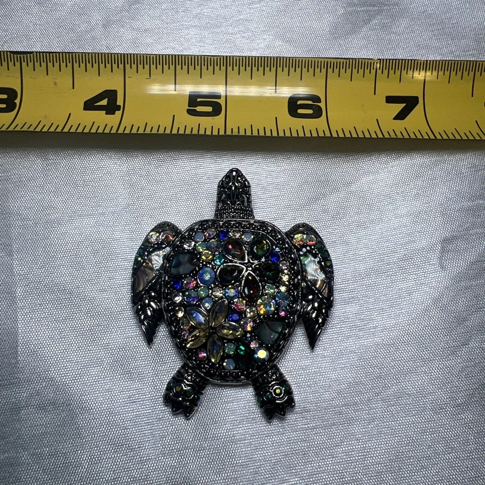 Large Multicolored Rhinestones Turtle Brooch /‎ Pin -  2