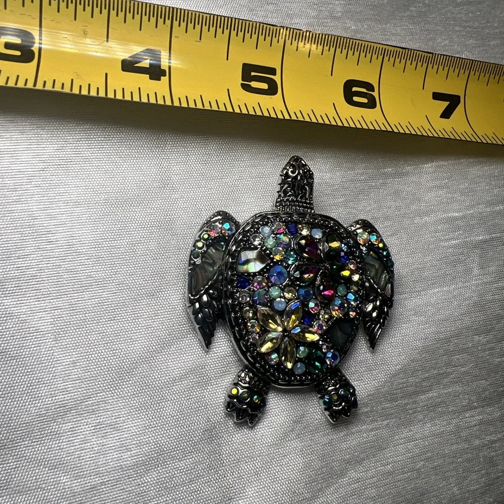 Large Multicolored Rhinestones Turtle Brooch /‎ Pin -  2