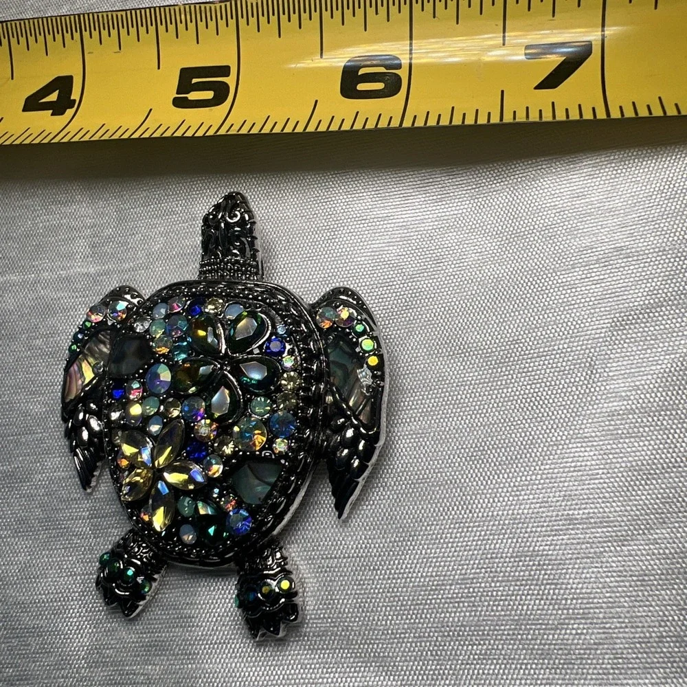 Large Multicolored Rhinestones Turtle Brooch /‎ Pin -  2