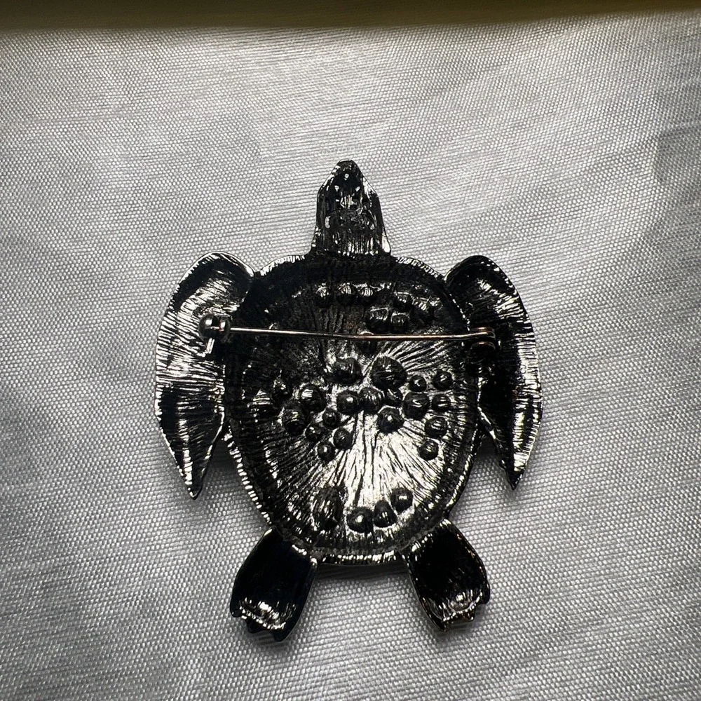 Large Multicolored Rhinestones Turtle Brooch /‎ Pin -  2